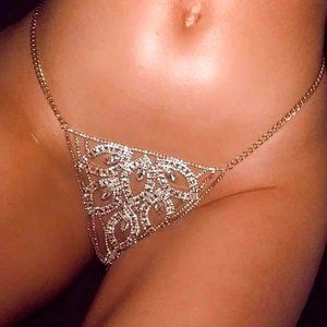 NWOT- Gold Crystal Filigree Body Chain - Gold w/Gold Thong+ Rhinestones